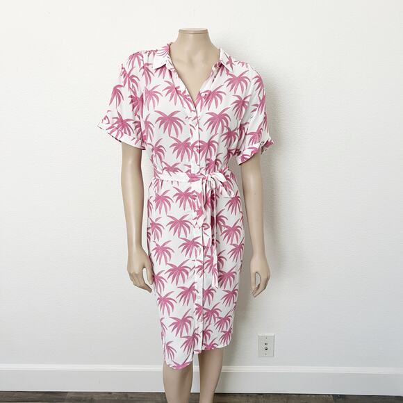 [Anthropologie] x Fabienne Chapot Pink Pretty Palms Boyfriend Cara Dress NWT 12 - Picture 2 of 11